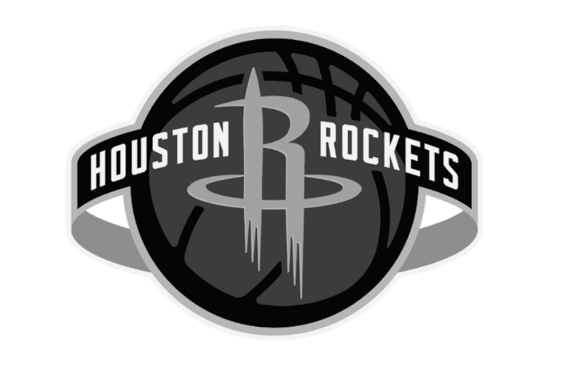 Houston Rockets basketball team logo in grayscale with stylized “R” mark and circular badge.