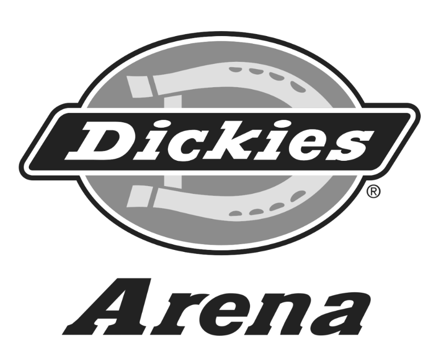 Dickies Arena logo displayed in grayscale on a white background.