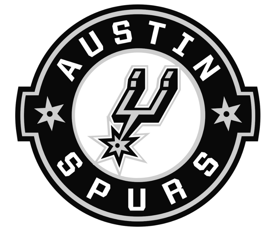 Austin Spurs basketball team logo featuring a stylized spur within a circular emblem.