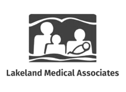 Lakeland Medical Associates logo featuring abstract human figures and a medical symbol above the organization name on a transparent background